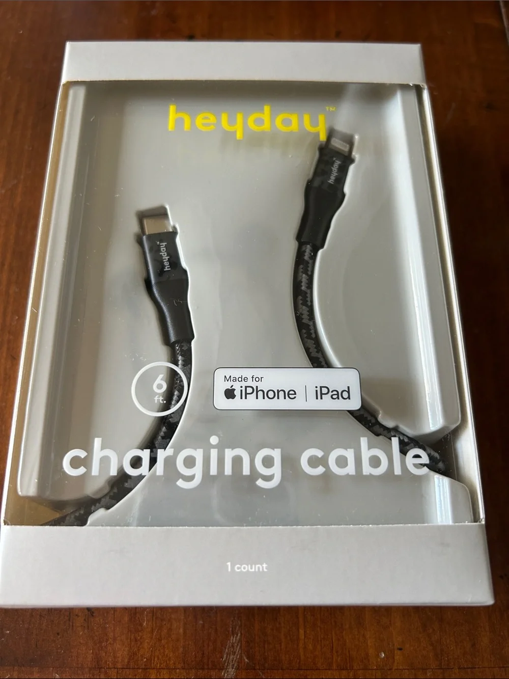 heyday Charcoal Gray Braided Lightning to USB-C Cable 6 foot long New!